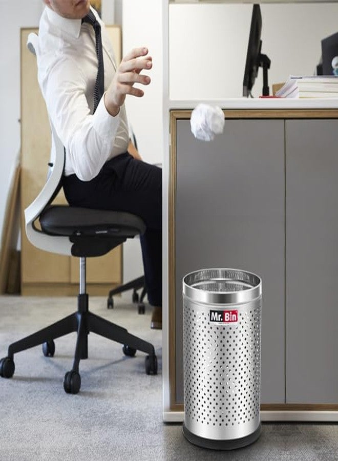 Mr. Bin Stainless Steel Dustbin | Perforated Stainless Steel bin | 7" x 10" Garbage Bin | SS 202 Modular Trash Can | Round-Shape Dustbin for Home, Bathroom, Kitchen & Office | 5 Liter | - Image 3